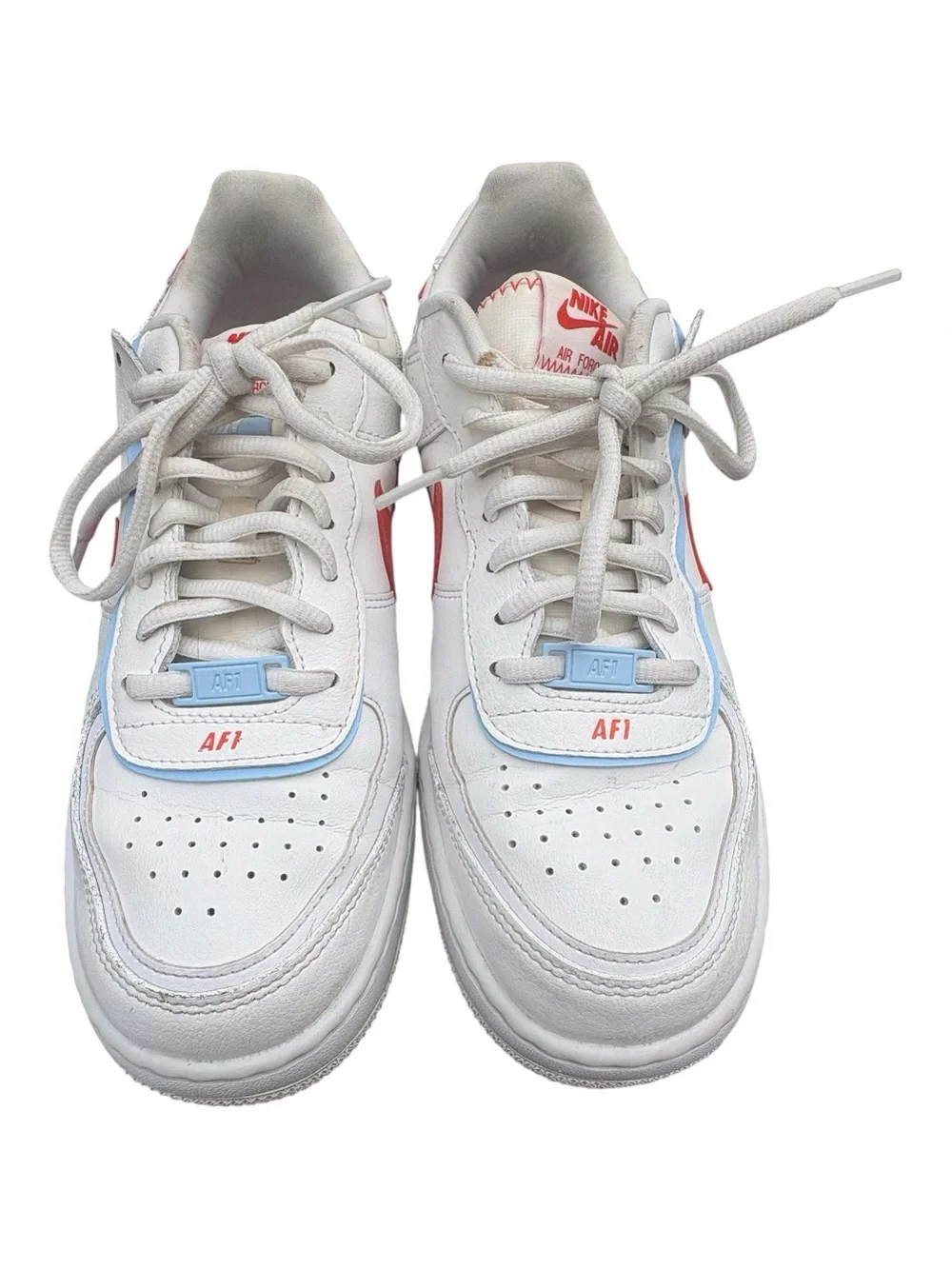 Nike Women’s White Sneakers with Orange Swoosh and Light Blue Accents